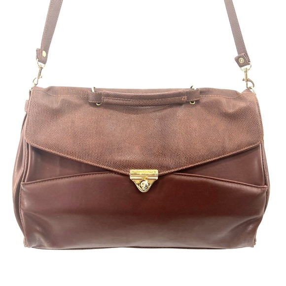 Capezio Handbags - Vintage Capezio Brown Leather Bag Laptop Briefcase Snake Print Gold Tone